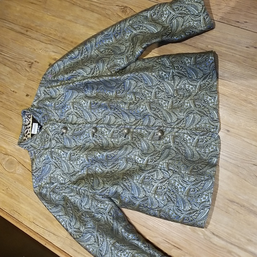 Chico's Beautiful Brown Aqua Patterned Jacket Euc… - image 1